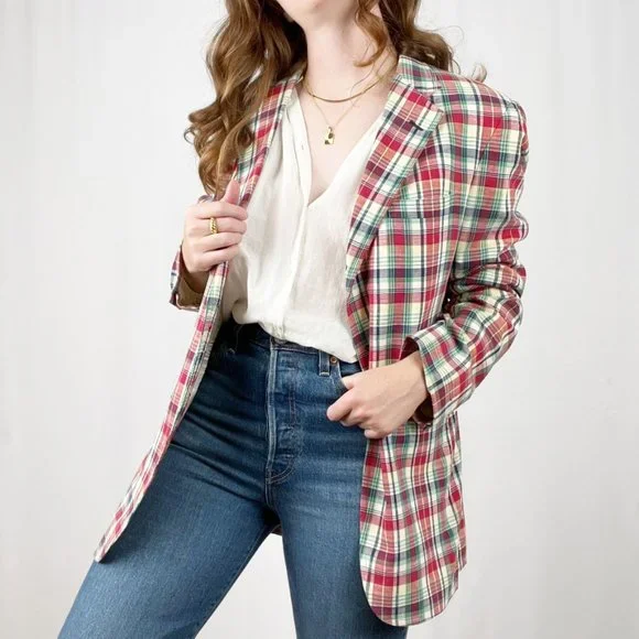 Vintage Union Made Oversized Long Plaid Check Blazer Jacket Coat Preppy Academia - Picture 2 of 9